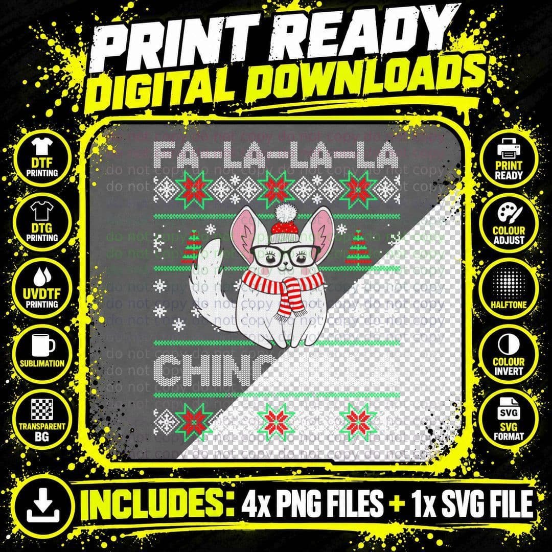 Chinchilla Ugly Christmas Sweater Pullover Hoodie Png SVG Digital Bundle