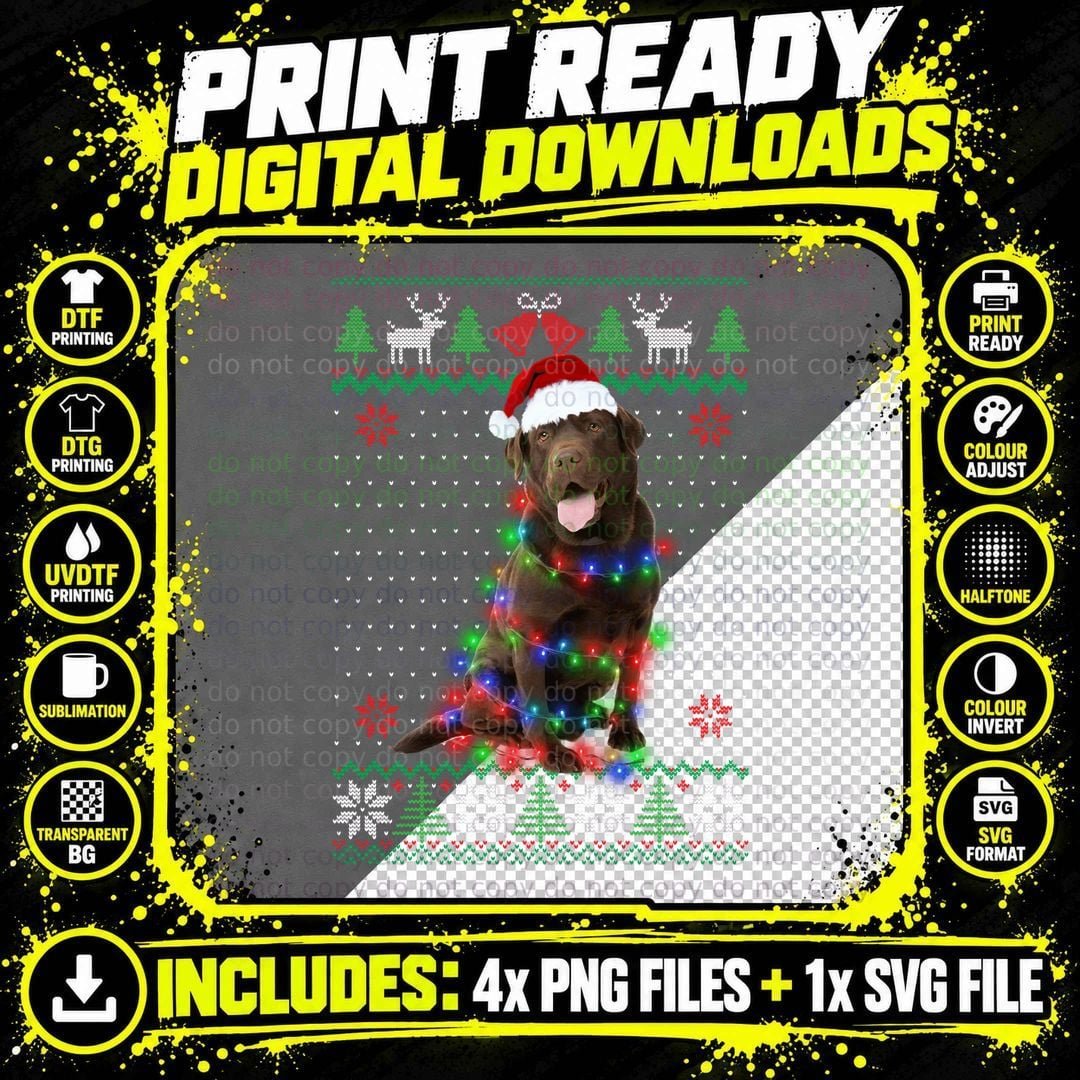 Chocolate Lab Dog Ugly Sweater Christmas Puppy Dog Lover Png SVG Digital Bundle