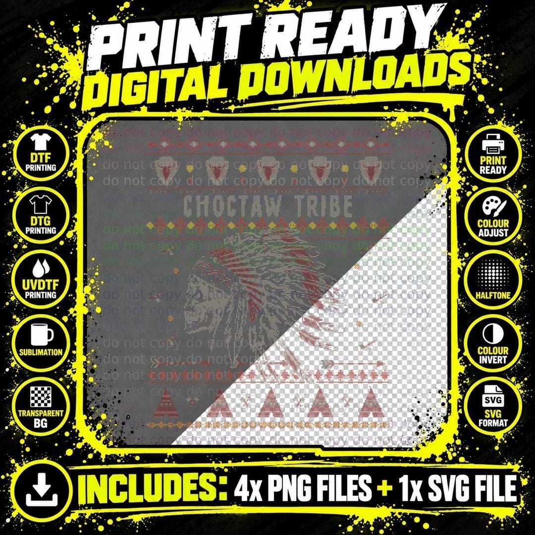 Choctaw American Indian Tribe Ugly Christmas Holiday Fun Png SVG Digital Bundle