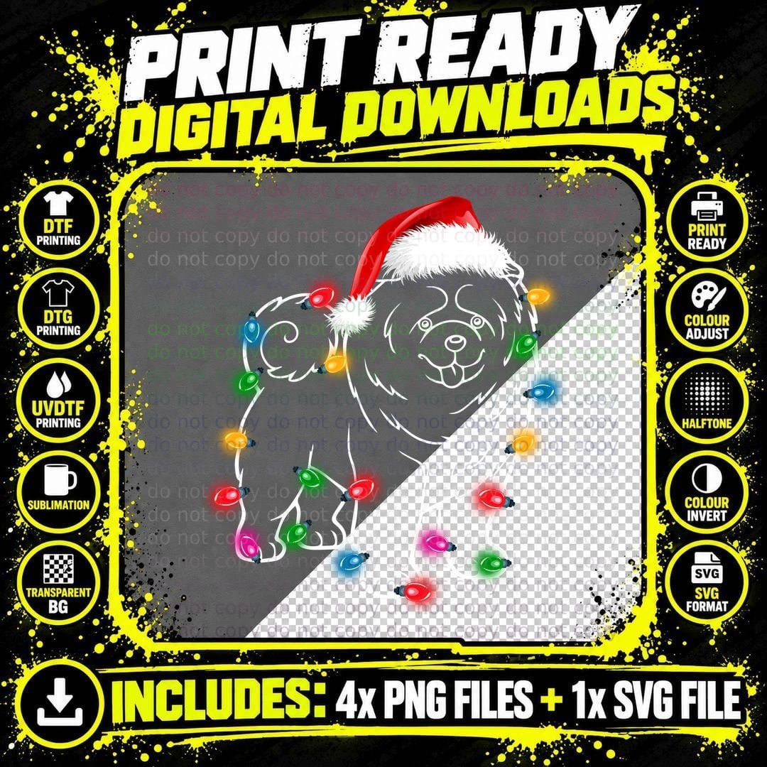 Chow Christmas Lights T-Shirt, Festive Holiday Style Png SVG Digital Bundle
