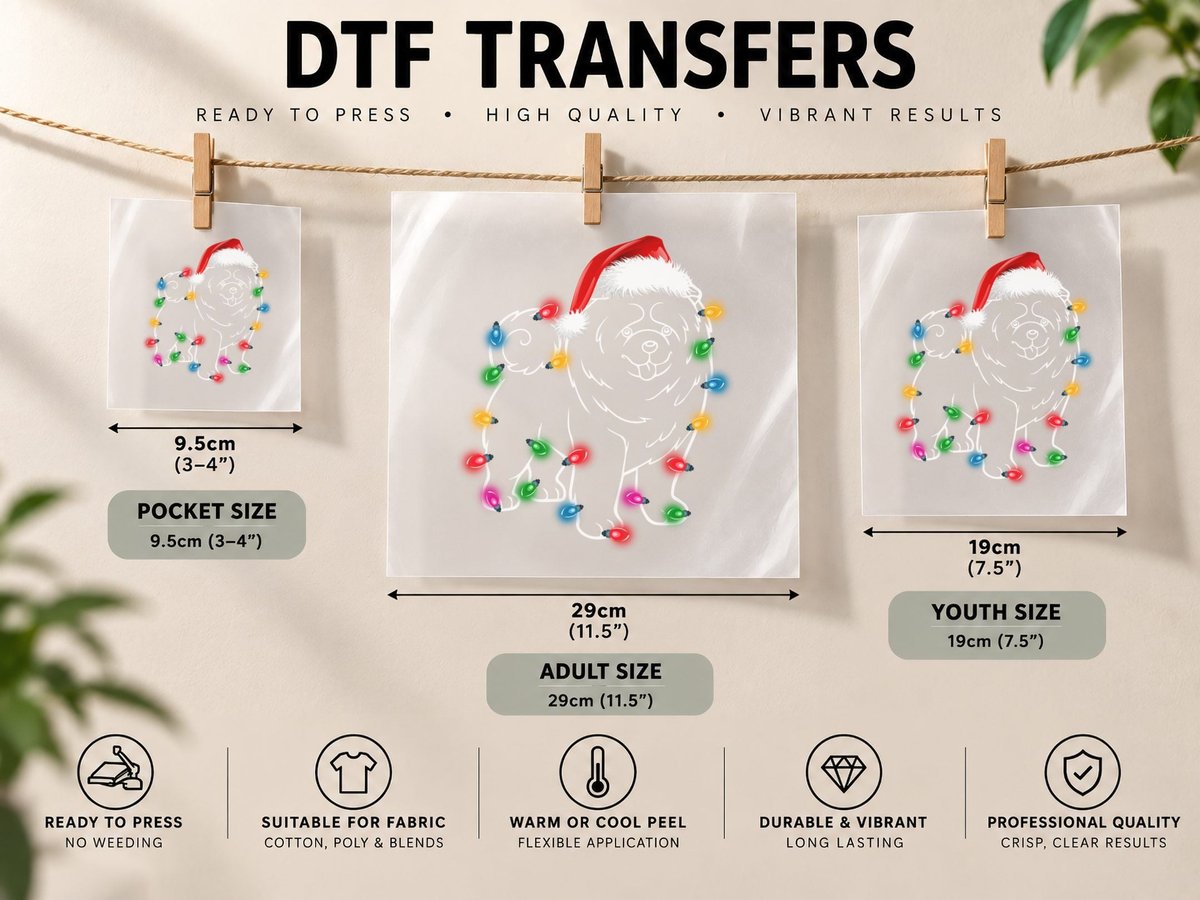 Chow Christmas Lights, Festive Holiday Style, Pet Lover DTF Transfer Iron On