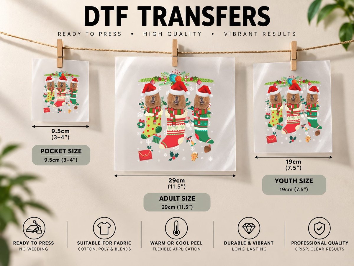 Chow Christmas Stockings, Festive Holiday Print DTF Transfer Iron On