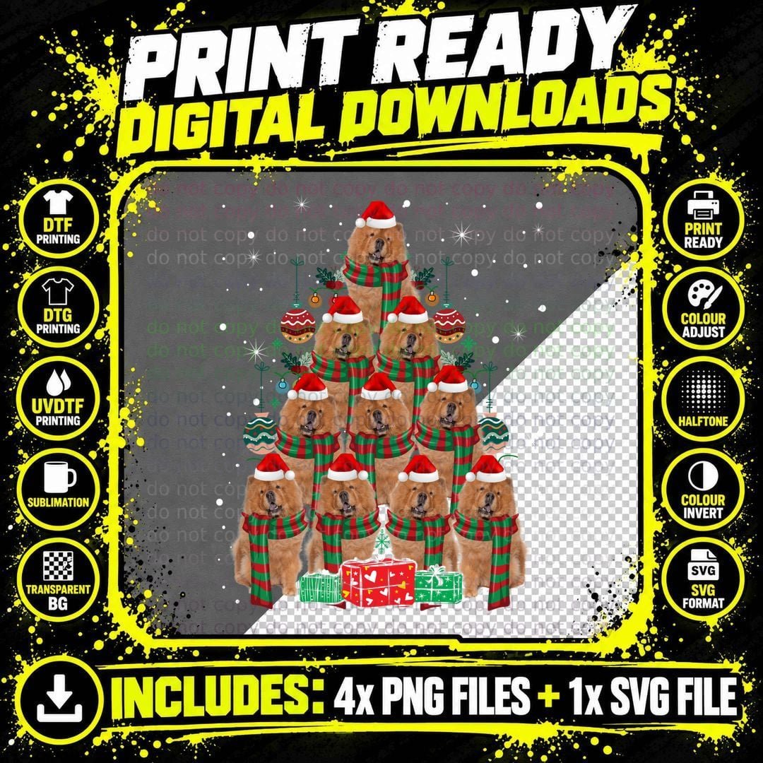 Chow Christmas Tree T-Shirt, Festive Holiday Design Png SVG Digital Bundle