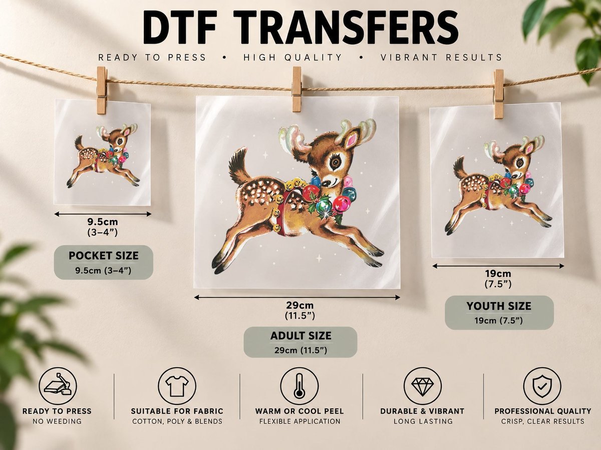 Christmas - Vintage Reindeer DTF Transfer Iron On