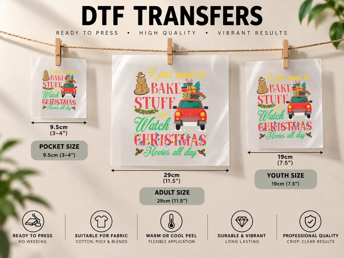Christmas Baking & Watching Movies, Festive Holiday Print DTF Transfer Iron On