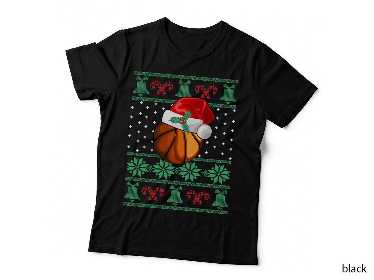 Christmas Basketball Santa Hat T-Shirt, Festive Sports Style