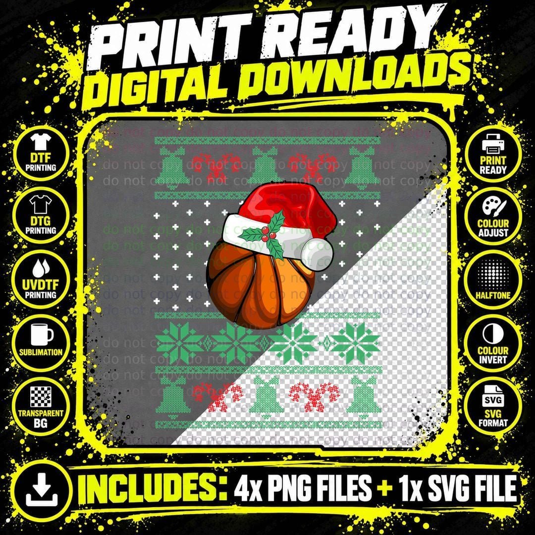 Christmas Basketball Santa Hat T-Shirt Png SVG Digital Bundle