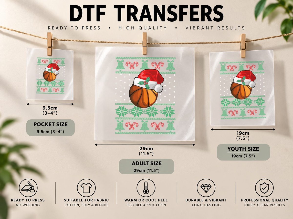 Christmas Basketball Santa Hat, Festive Sports Style DTF Transfer Iron On