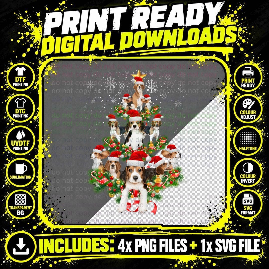 Christmas Beagle Santa Hat T-Shirt Png SVG Digital Bundle