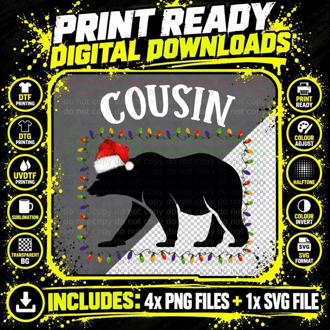 Christmas Bear Santa Hat T-Shirt, Festive Holiday Print Png SVG Digital Bundle