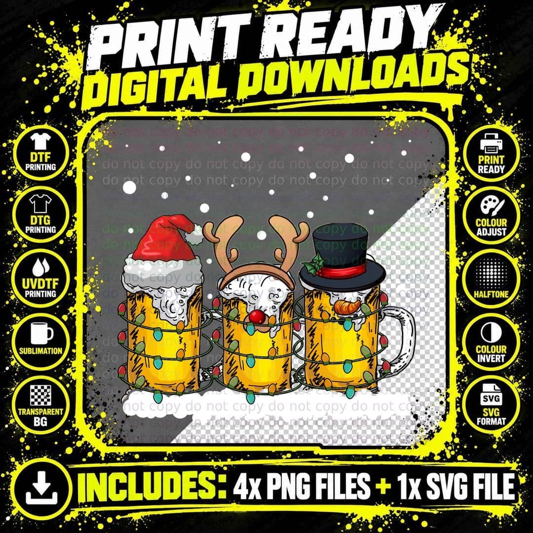 Christmas Beer Mug T-Shirt, Festive Holiday Theme Png SVG Digital Bundle
