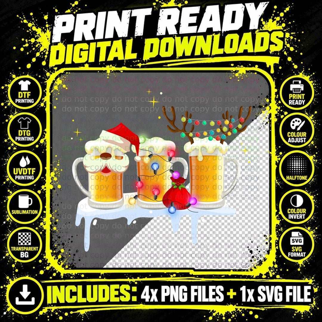 Christmas Beer Mug T-Shirt, Festive Holiday Theme Png SVG Digital Bundle