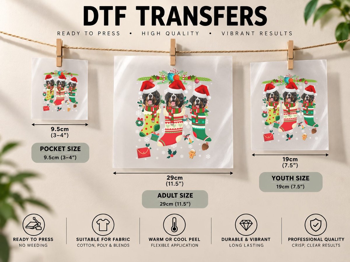 Christmas Bernese Mountain Dog, Festive Pet DTF Transfer Iron On