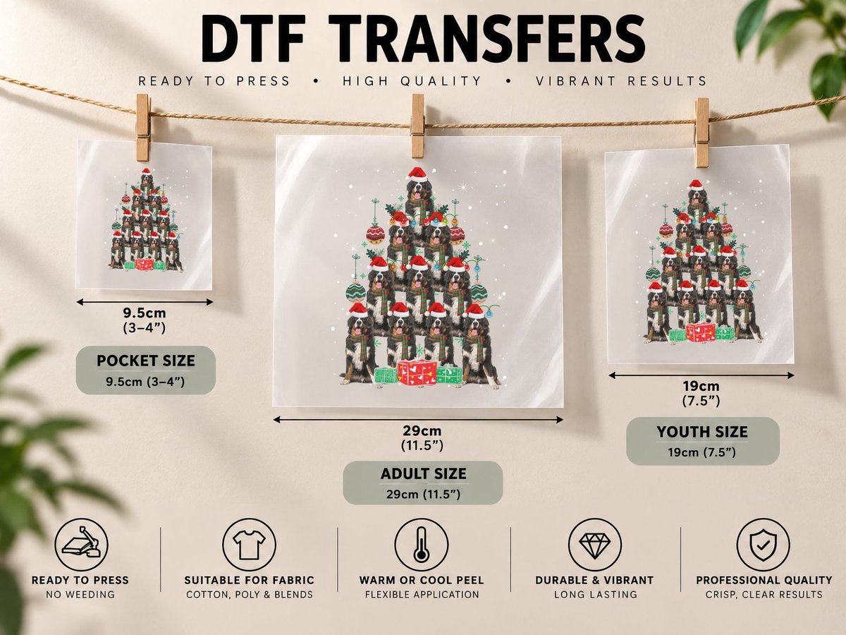 Christmas Bernese Mountain Dog, Festive Pet Lover DTF Transfer Iron On