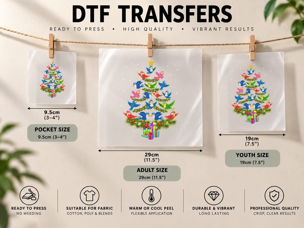 Christmas Bird Tree, Festive Holiday Print, Pet Lover DTF Transfer Iron On