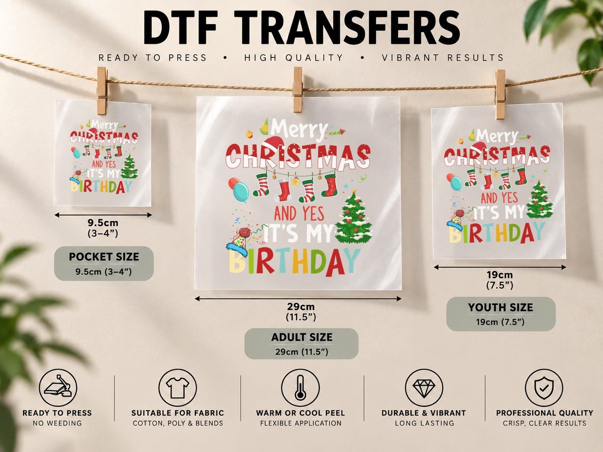 Christmas Birthday, Festive Holiday Design DTF Transfer Iron On
