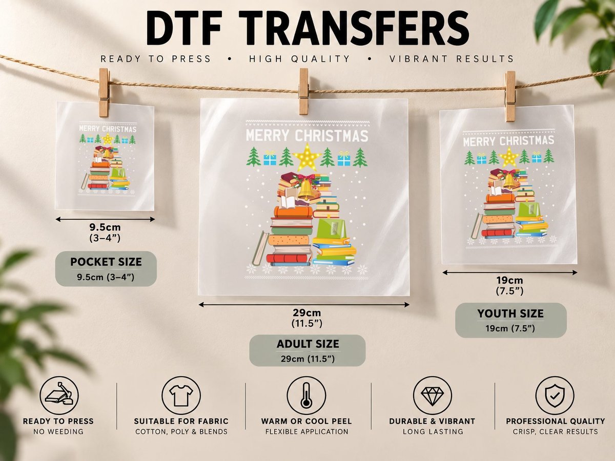 Christmas Book Stack, Festive Holiday Design DTF Transfer Iron On
