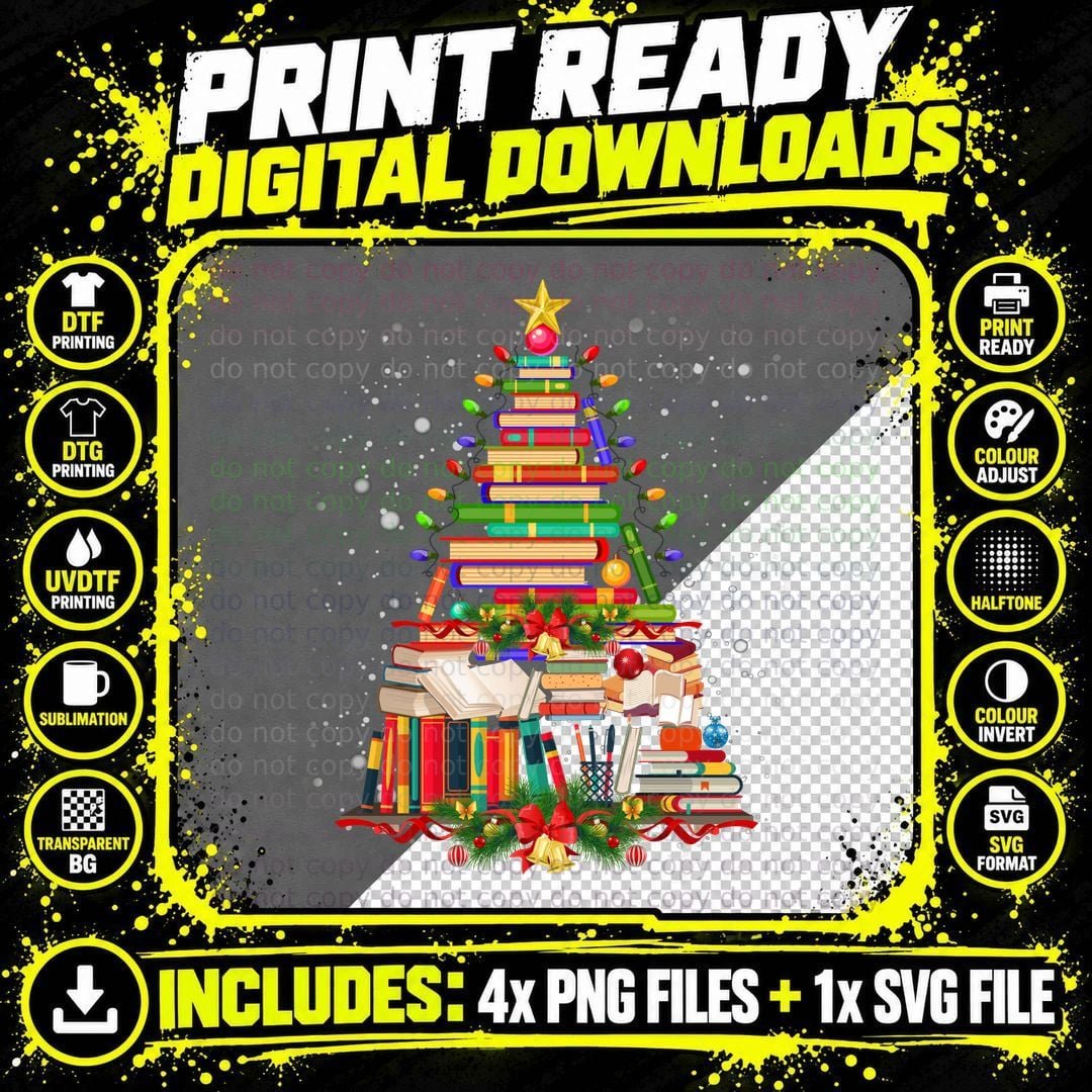 Christmas Book Stack T-Shirt, Festive Holiday Design Png SVG Digital Bundle