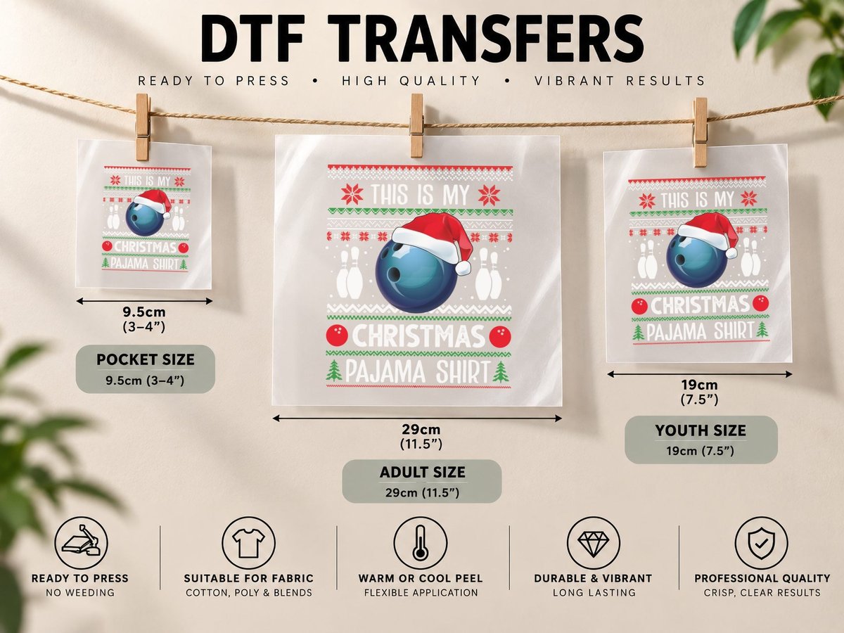 Christmas Bowling Ball, Festive Holiday Style DTF Transfer Iron On