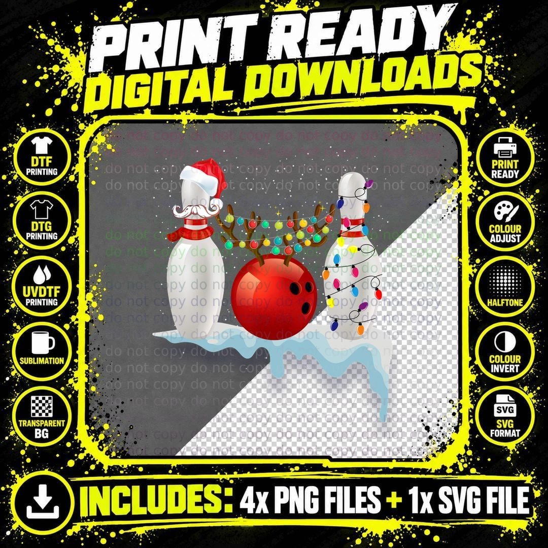 Christmas Bowling Party T-Shirt, Festive Holiday Print Png SVG Digital Bundle