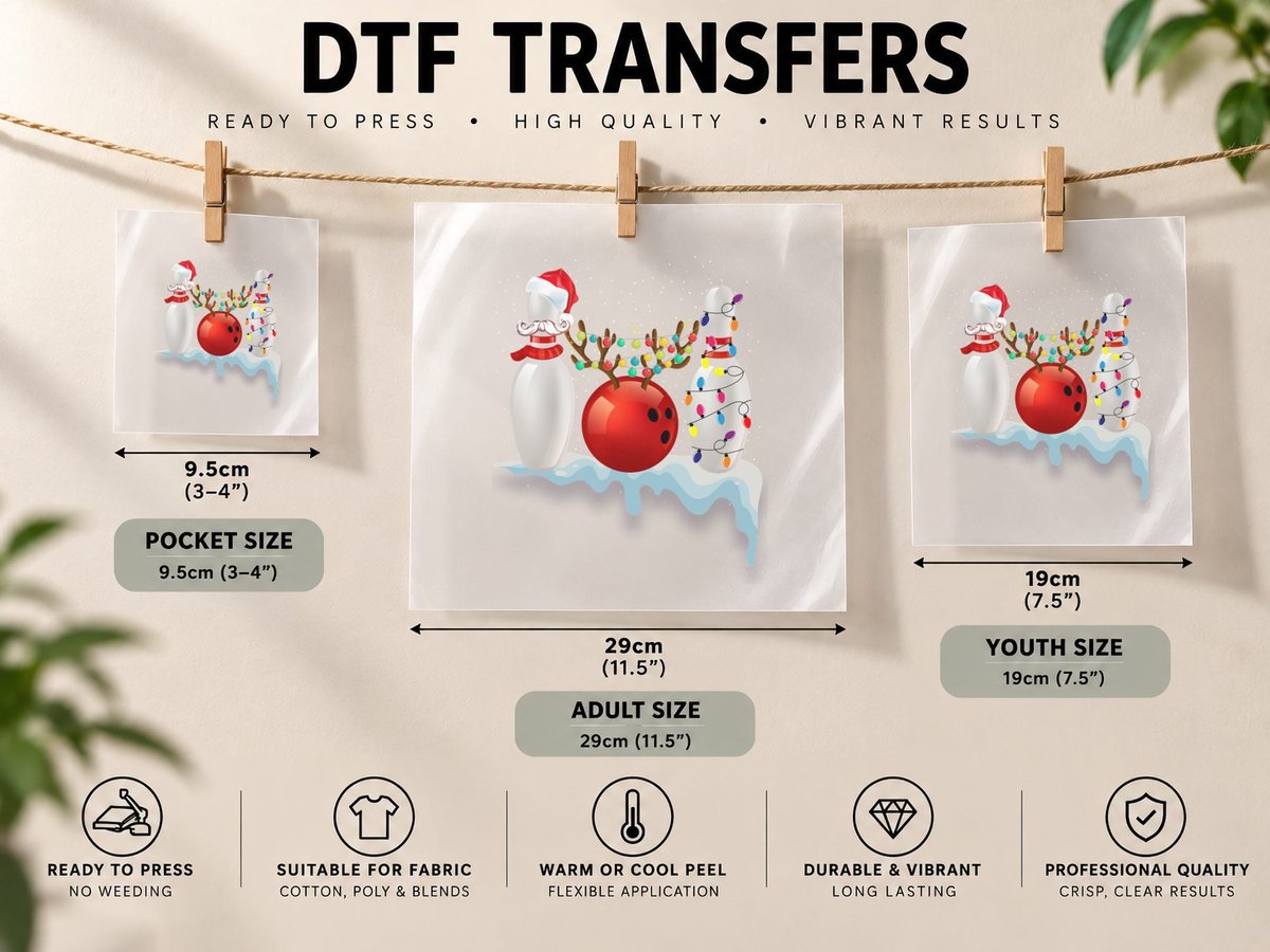 Christmas Bowling Party, Festive Holiday Print, Holiday Fun DTF Transfer Iron On
