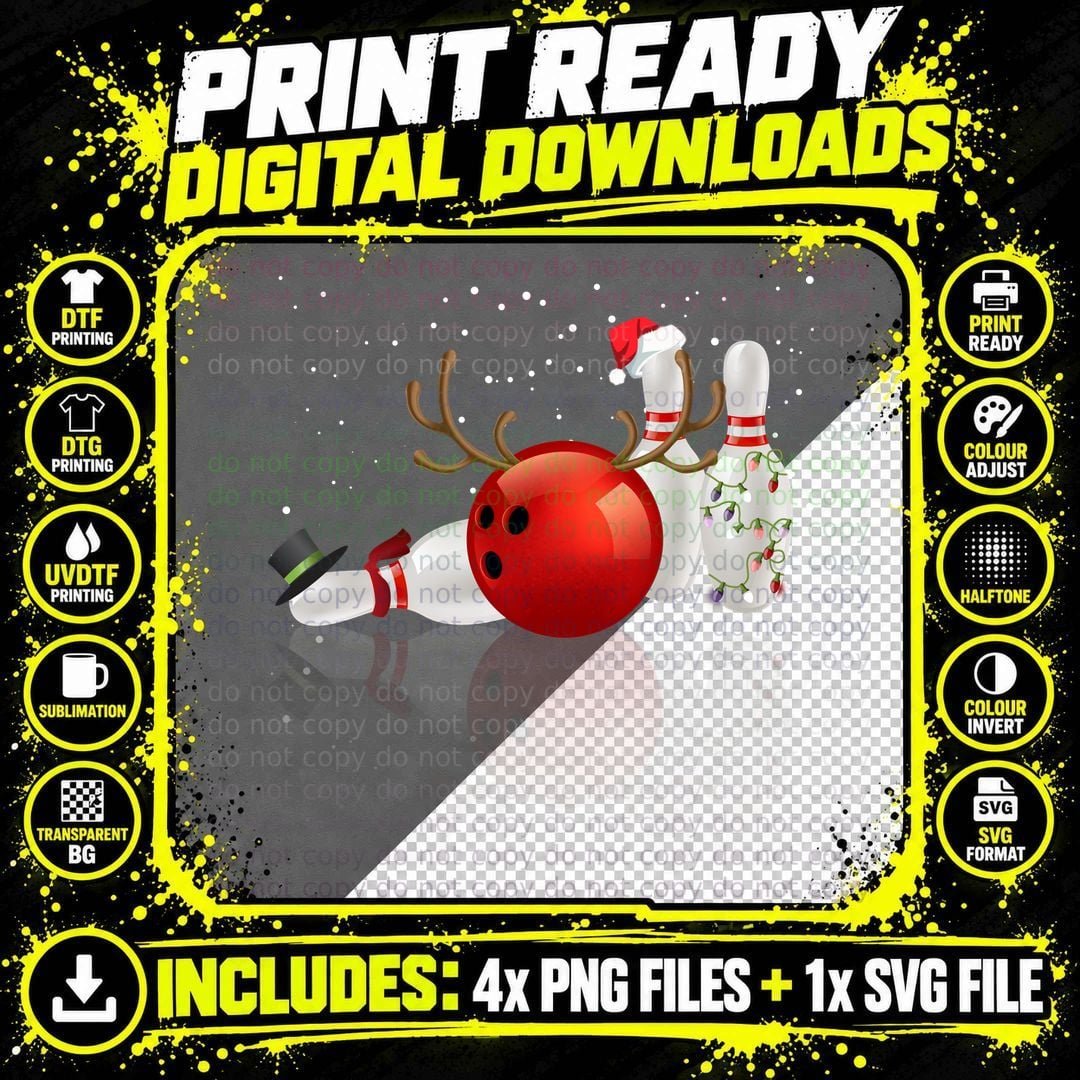 Christmas Bowling Reindeer T-Shirt Png SVG Digital Bundle