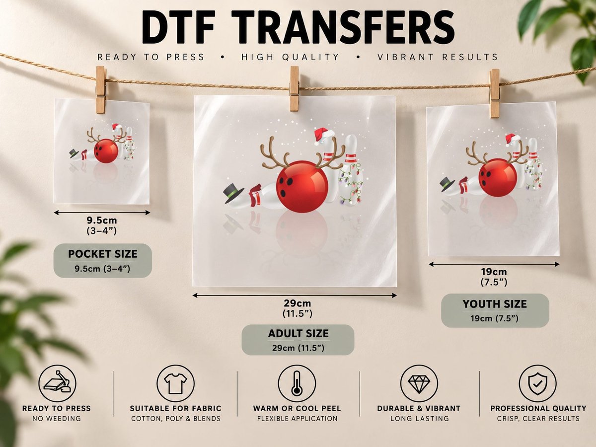 Christmas Bowling Reindeer, Festive Holiday Print DTF Transfer Iron On