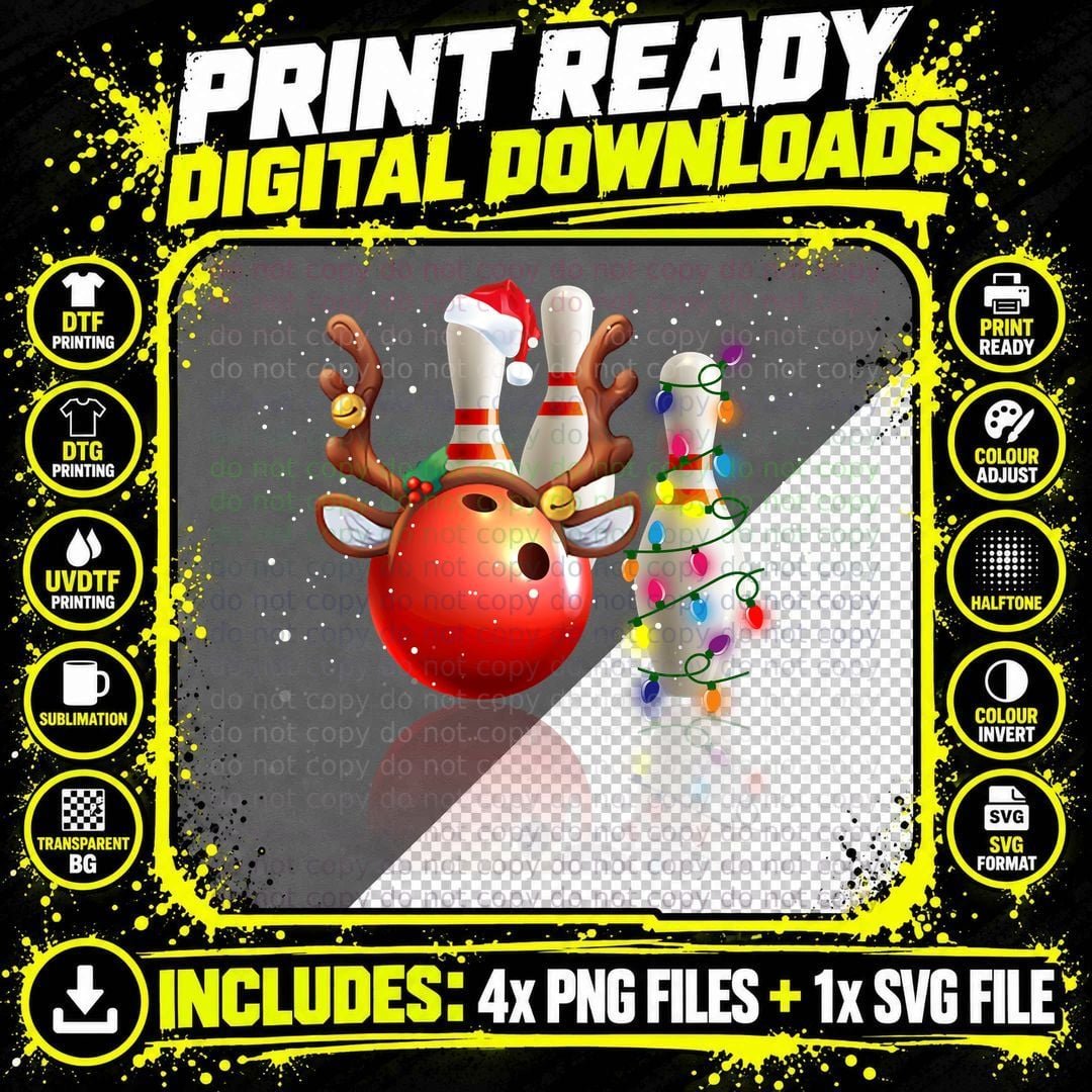 Christmas Bowling Reindeer T-Shirt Png SVG Digital Bundle