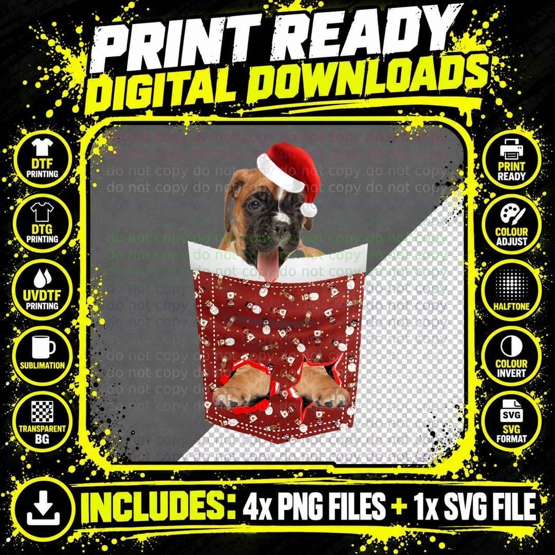 Christmas Boxer Dog T-Shirt, Festive Holiday Print Png SVG Digital Bundle