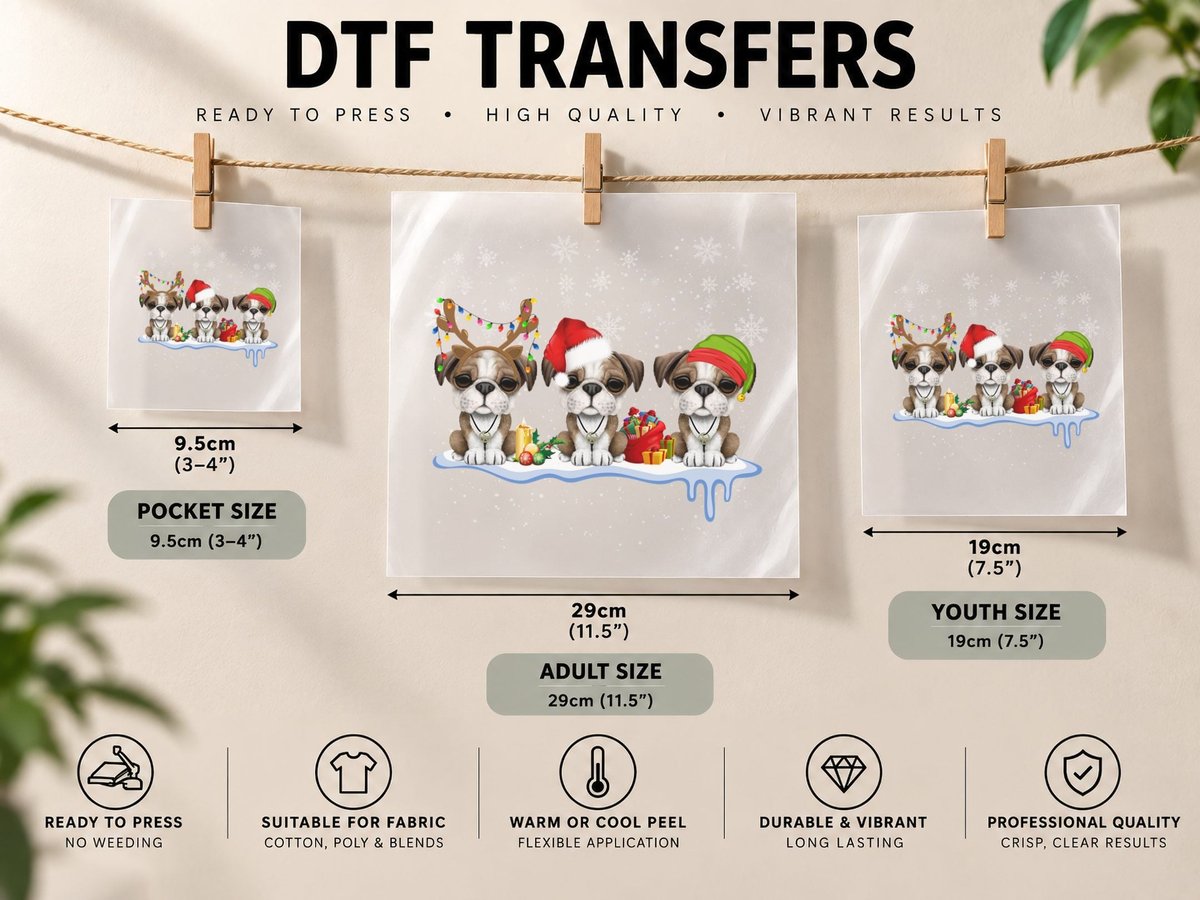 Christmas Boxer Puppies, Festive Holiday Style, Pet Lover DTF Transfer Iron On
