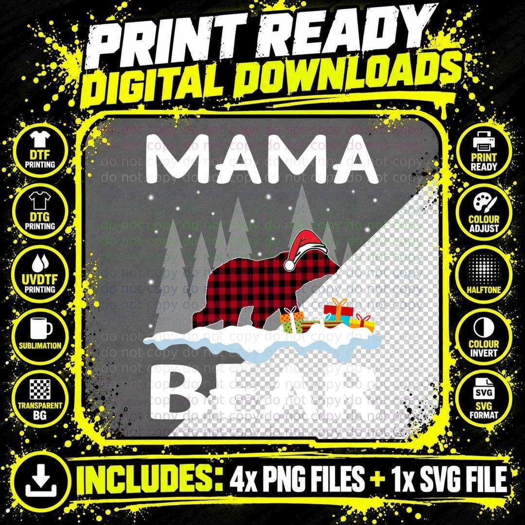 Christmas Buffalo Plaid Bear T-Shirt Png SVG Digital Bundle