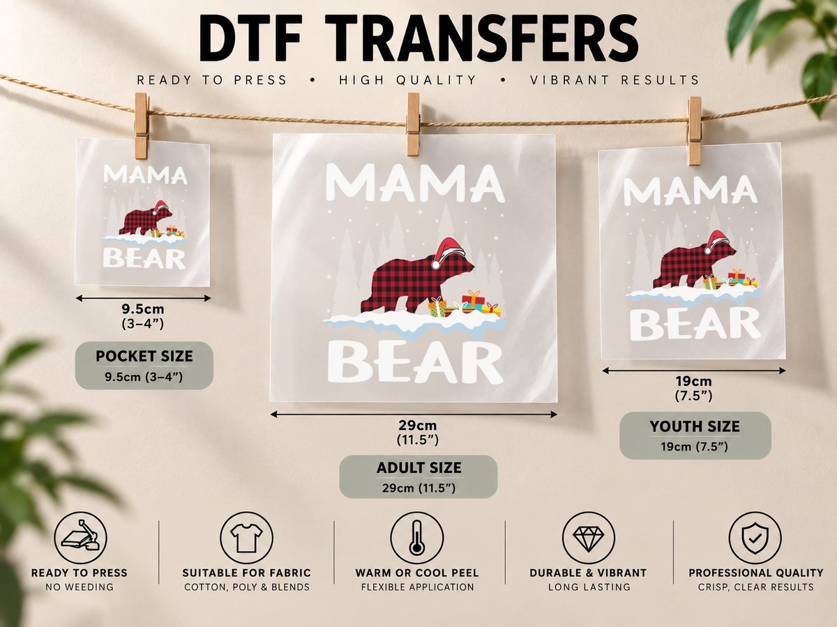 Christmas Buffalo Plaid Bear, Festive Holiday Style DTF Transfer Iron On