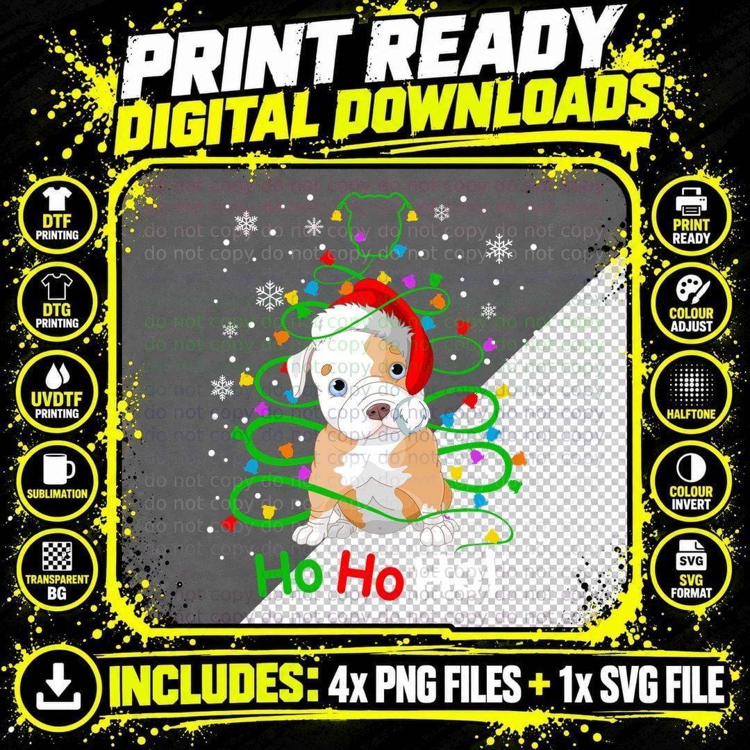 Christmas Bulldog Santa Hat T-Shirt Png SVG Digital Bundle
