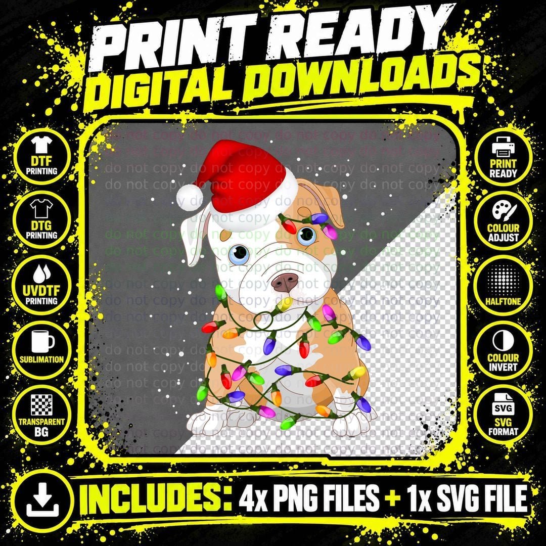 Christmas Bulldog T-Shirt, Festive Pet Design Png SVG Digital Bundle