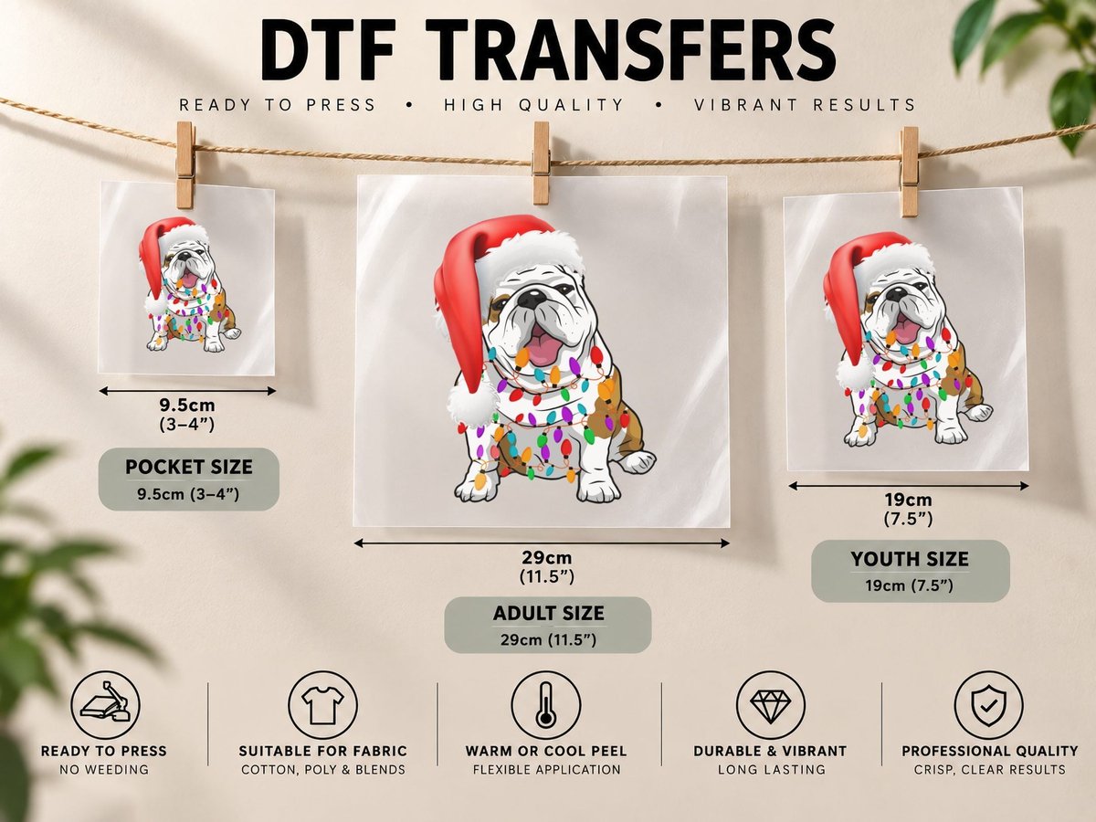 Christmas Bulldog, Festive Pet Lover, Holiday Dog Design DTF Transfer Iron On