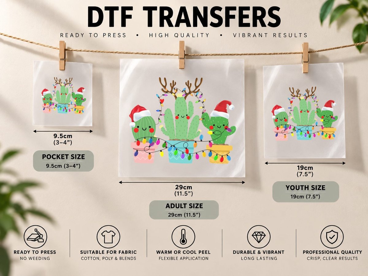 Christmas Cactus, Festive Holiday Design, Christmas Vibes DTF Transfer Iron On