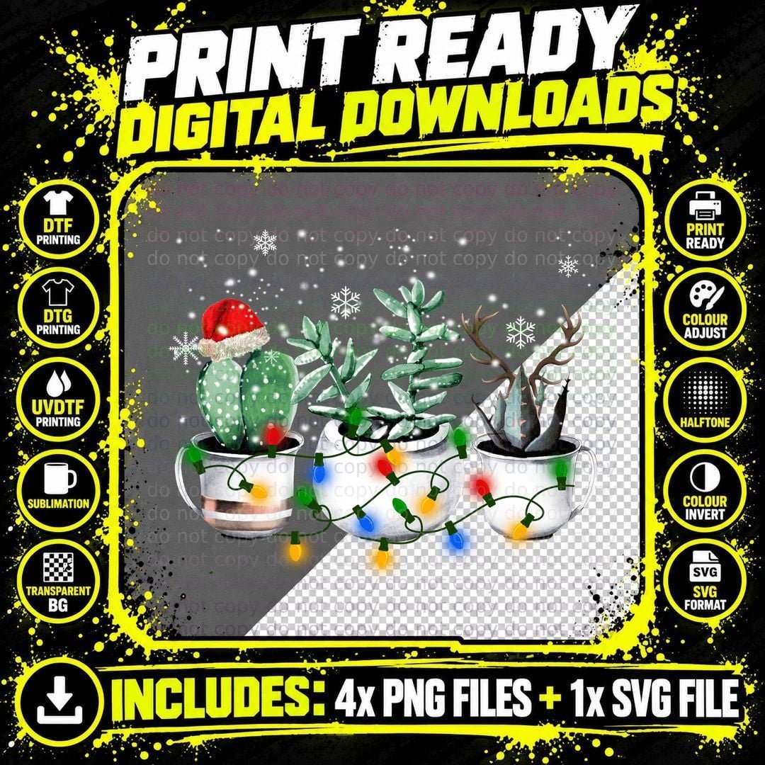 Christmas Cactus T-Shirt, Festive Holiday Design Png SVG Digital Bundle