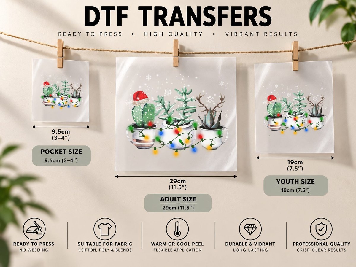 Christmas Cactus, Festive Holiday Design, Holiday Vibes DTF Transfer Iron On