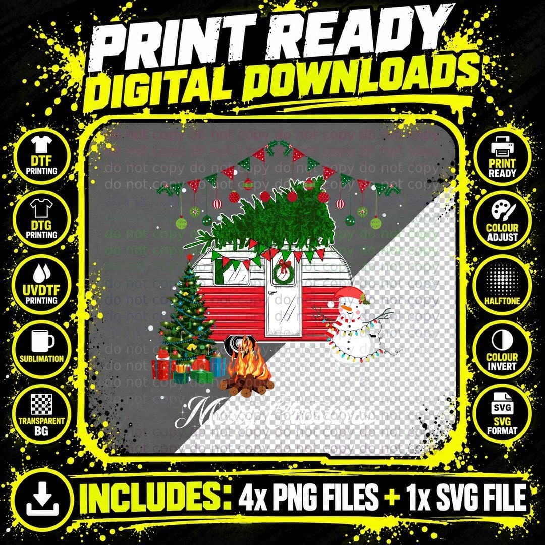 Christmas Camper T-Shirt, Festive Camping Theme Png SVG Digital Bundle