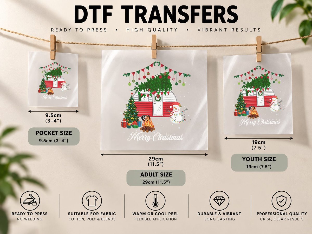 Christmas Camper, Festive Camping Theme, Holiday Vibes DTF Transfer Iron On