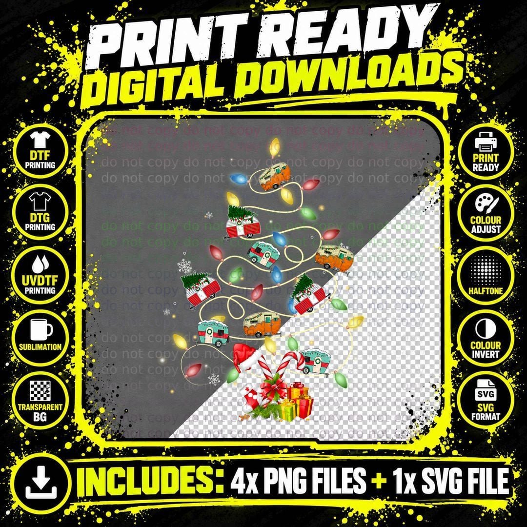 Christmas Camper Van T-Shirt, Festive Holiday Print Png SVG Digital Bundle