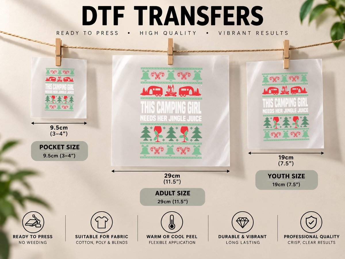 Christmas Camping, Holiday Style, Festive Campfire Print DTF Transfer Iron On