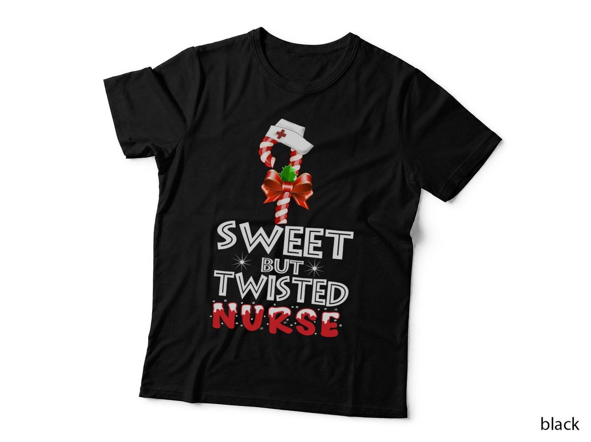 Christmas Candy Cane Nurse T-Shirt, Festive Holiday Print