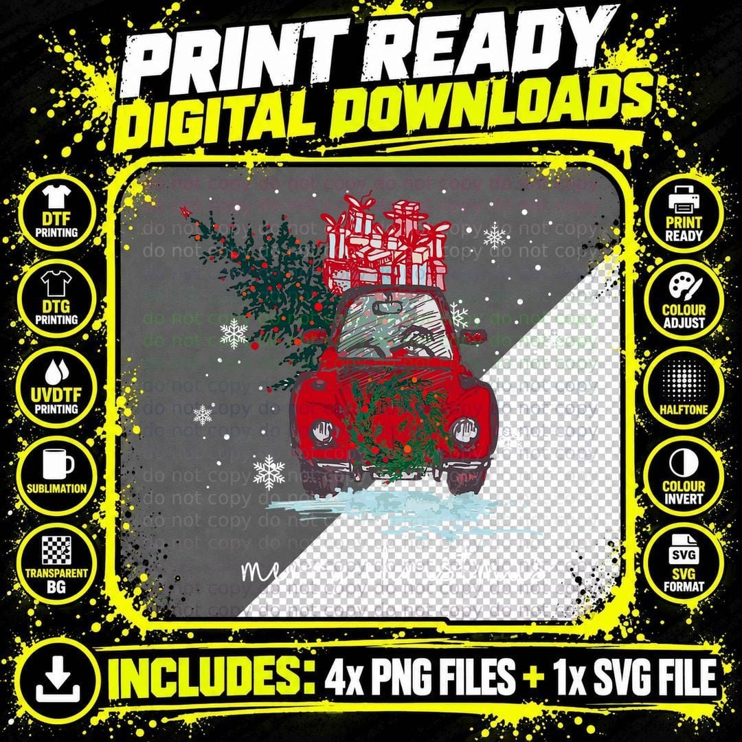 Christmas Car with Presents T-Shirt Png SVG Digital Bundle