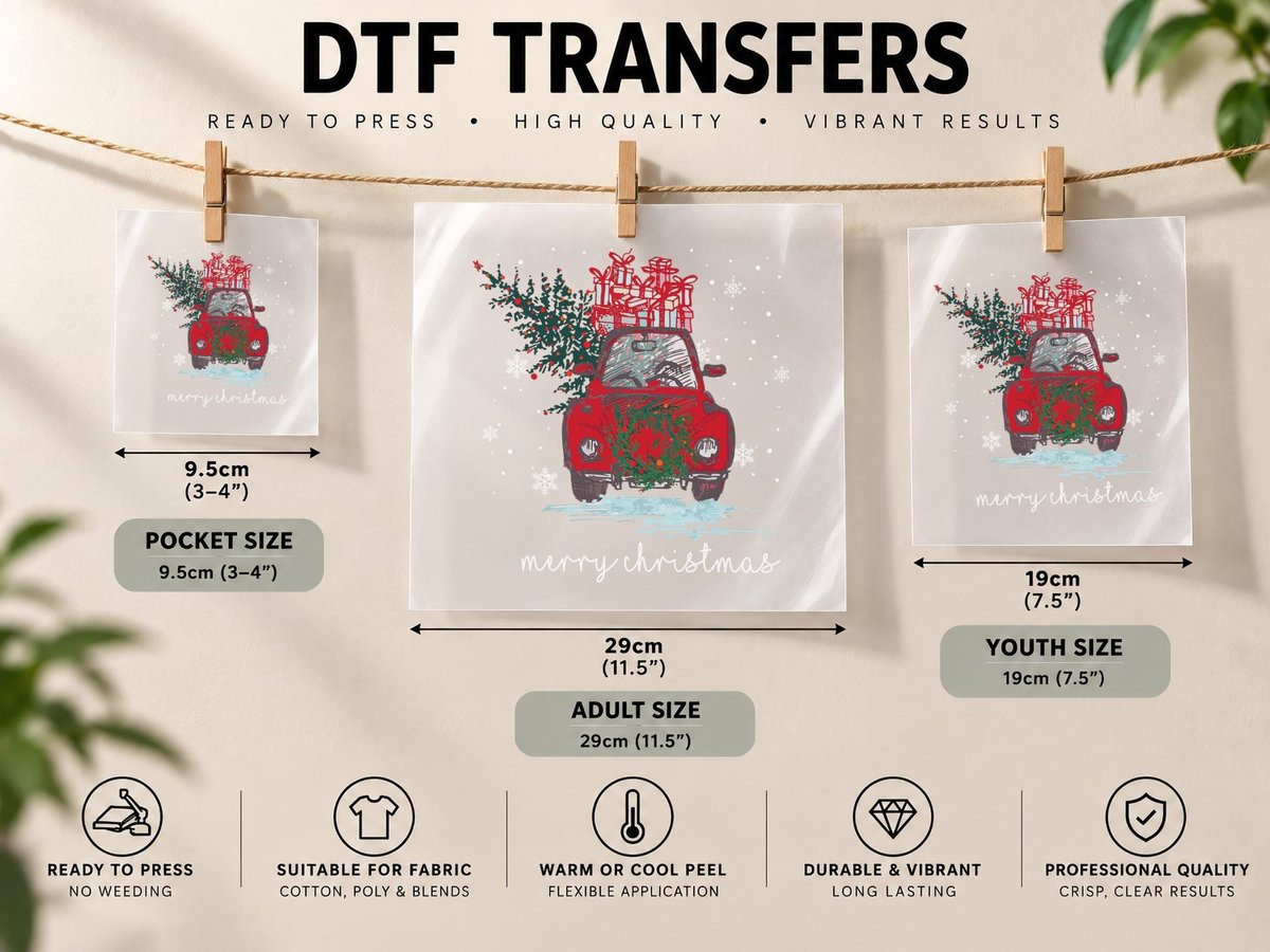 Christmas Car with Presents, Festive Holiday Style DTF Transfer Iron On
