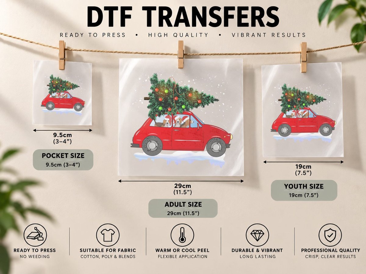 Christmas Car with Tree, Festive Holiday Design, Pet Lover DTF Transfer Iron On