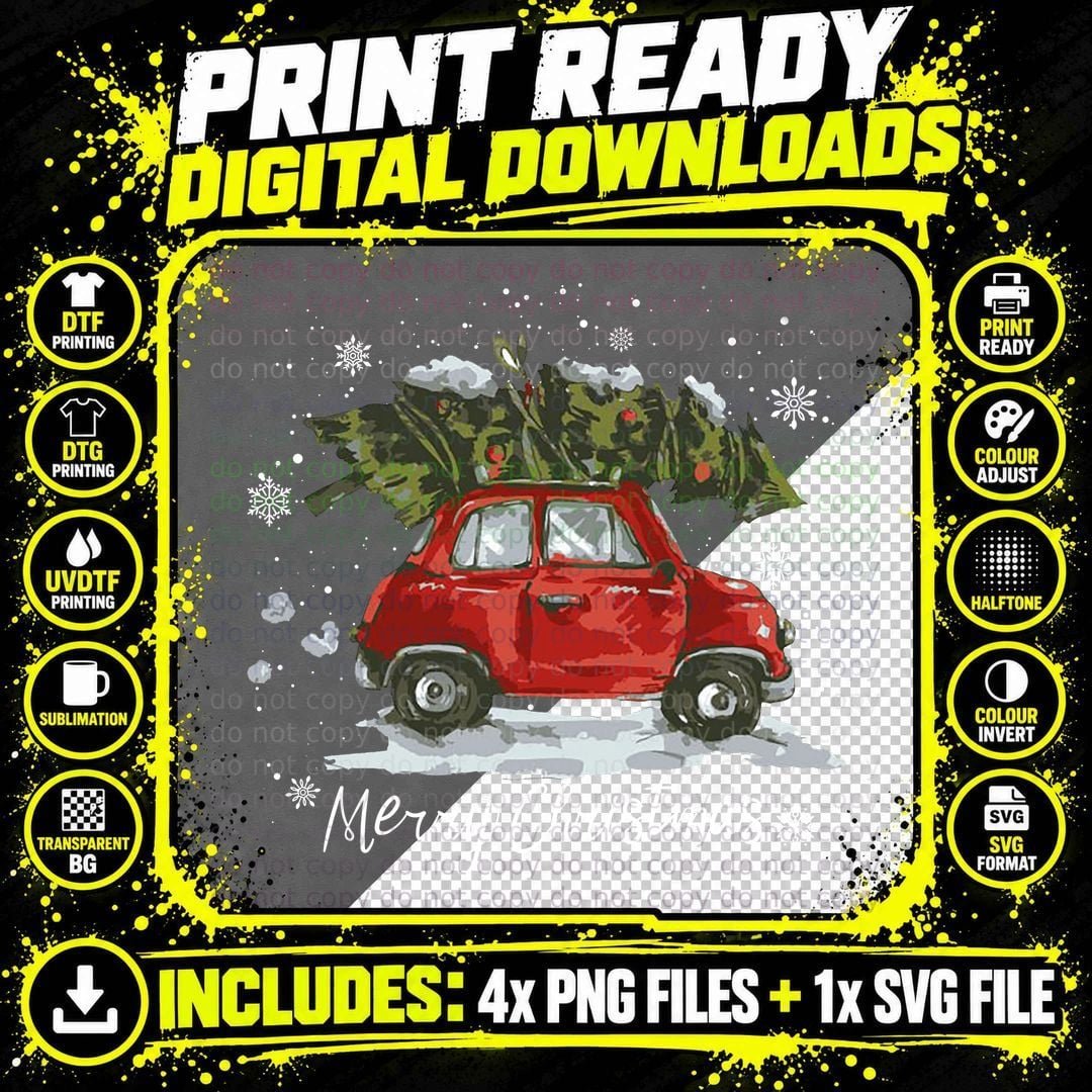 Christmas Car with Tree T-Shirt, Festive Holiday Design Png SVG Digital Bundle