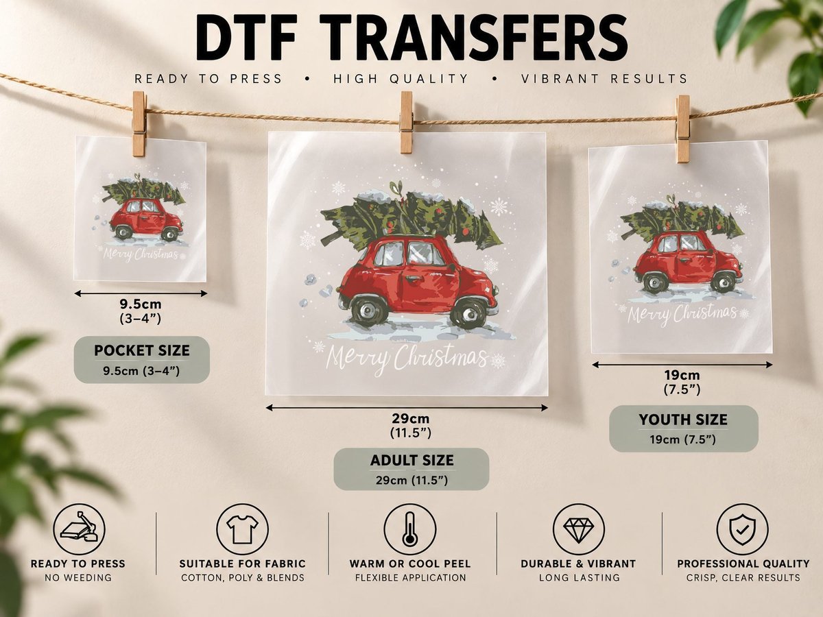 Christmas Car with Tree, Festive Holiday Design DTF Transfer Iron On