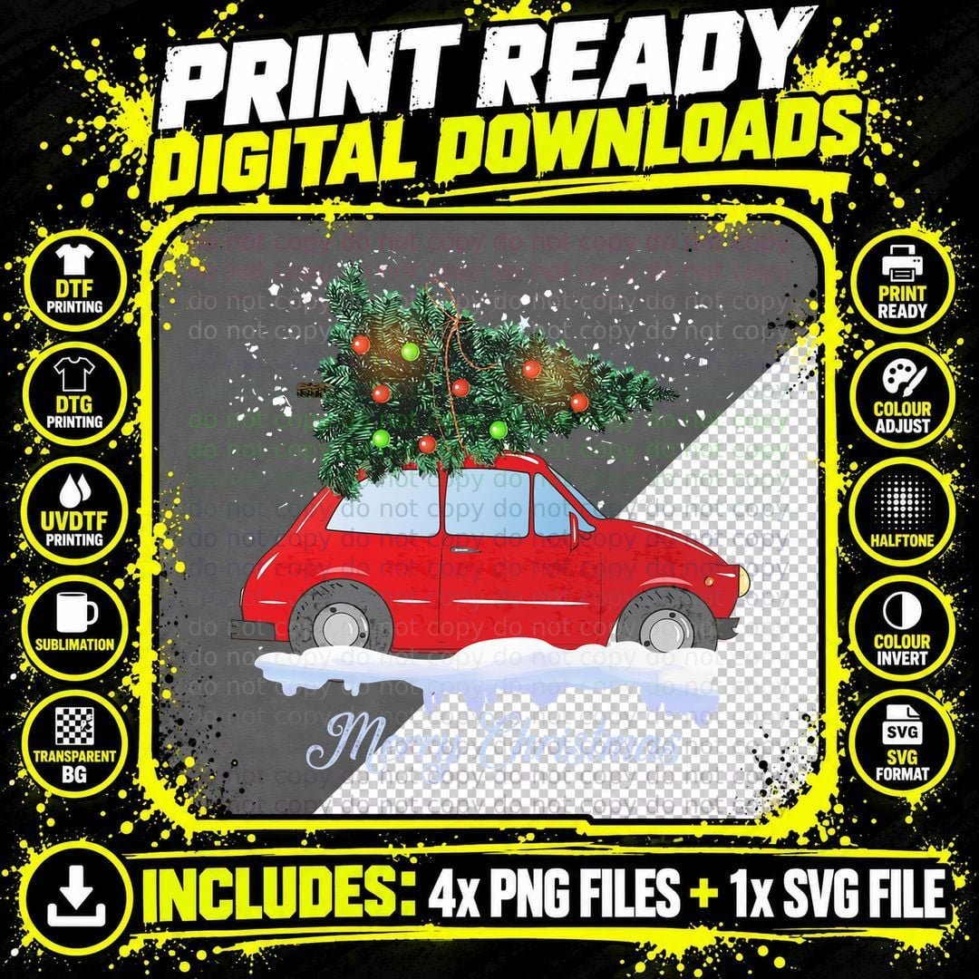 Christmas Car with Tree T-Shirt, Festive Holiday Print Png SVG Digital Bundle