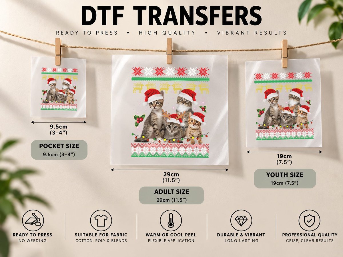 Christmas Cat Santa Hat, Festive Holiday Print, Pet Lover DTF Transfer Iron On